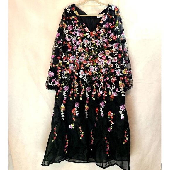 New Mac Duggal 20474 Black Sequin/Embroidered  Embellished A Line Dress (22W) - Picture 2 of 16